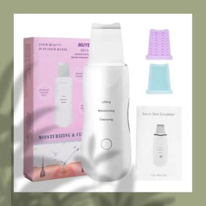 Limpiador Facial Ultrasónico, Peeling Ultrasónico Facial con 4 Modos, Skin Scrubber, Ultrasónico Exfoliación Limpiador Portátil, Depurador Facial de Poros USB Recargable con 2 Fundas de Silicona, para Limpieza Facial y Cuidado Facial