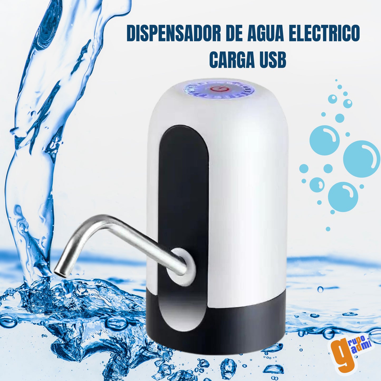 Grupo Gadmi 1 Dispensador de Agua automático con luz led, Dispensador de Agua con luz led con Carga por Cable USB Bomba de Agua automatica para garrafon de Agua