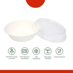 Bandeja Bowl Circular Biodegradable con Tapa - Ecoamigable para tus Alimentos