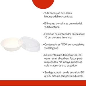 Bandeja Bowl Circular Biodegradable con Tapa - Ecoamigable para tus Alimentos