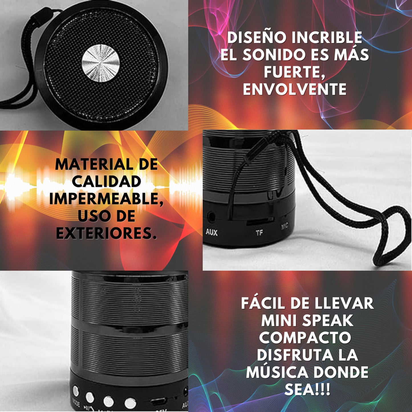 Grupo Gadmi Bocina Bluetooth Portatil,Altavoz Bluetooth,Sonido estéreo,micrófono Integrado,Radio FM/Recargable USB,Auxiliar Altavoz Mini Caixa Portátil Bluetooth Bocina Plata/Gris Ideal Exteriores