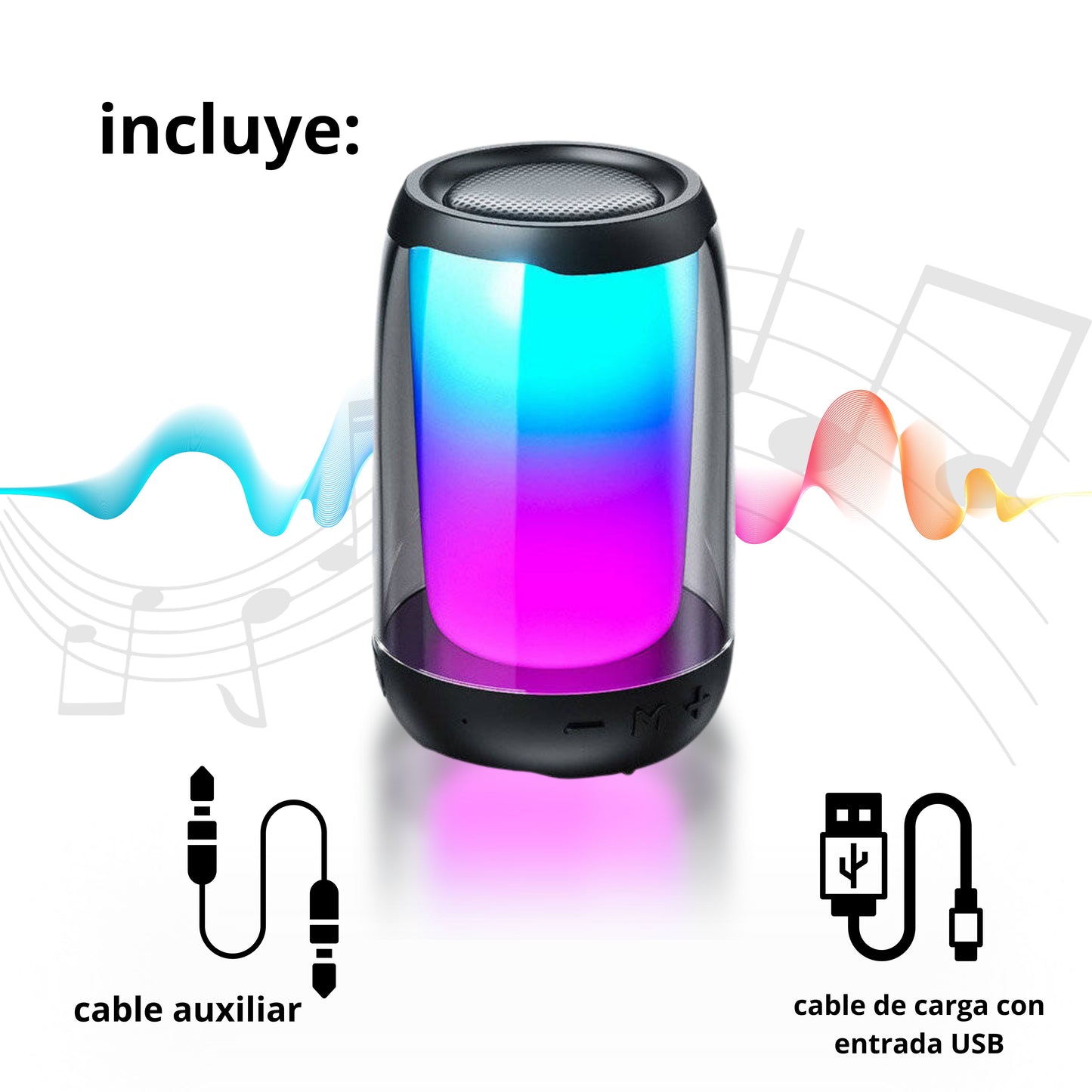 Grupo Gadmi Bocina Portátil Pulse 4 Mini Altavoz Inalámbrico, Bocina Bluetooth, Sonido Envolvente Cuerpo de acrílico Color RGB Resistente al Agua,Ideal Exteriores, Graves Profundos,radioFM