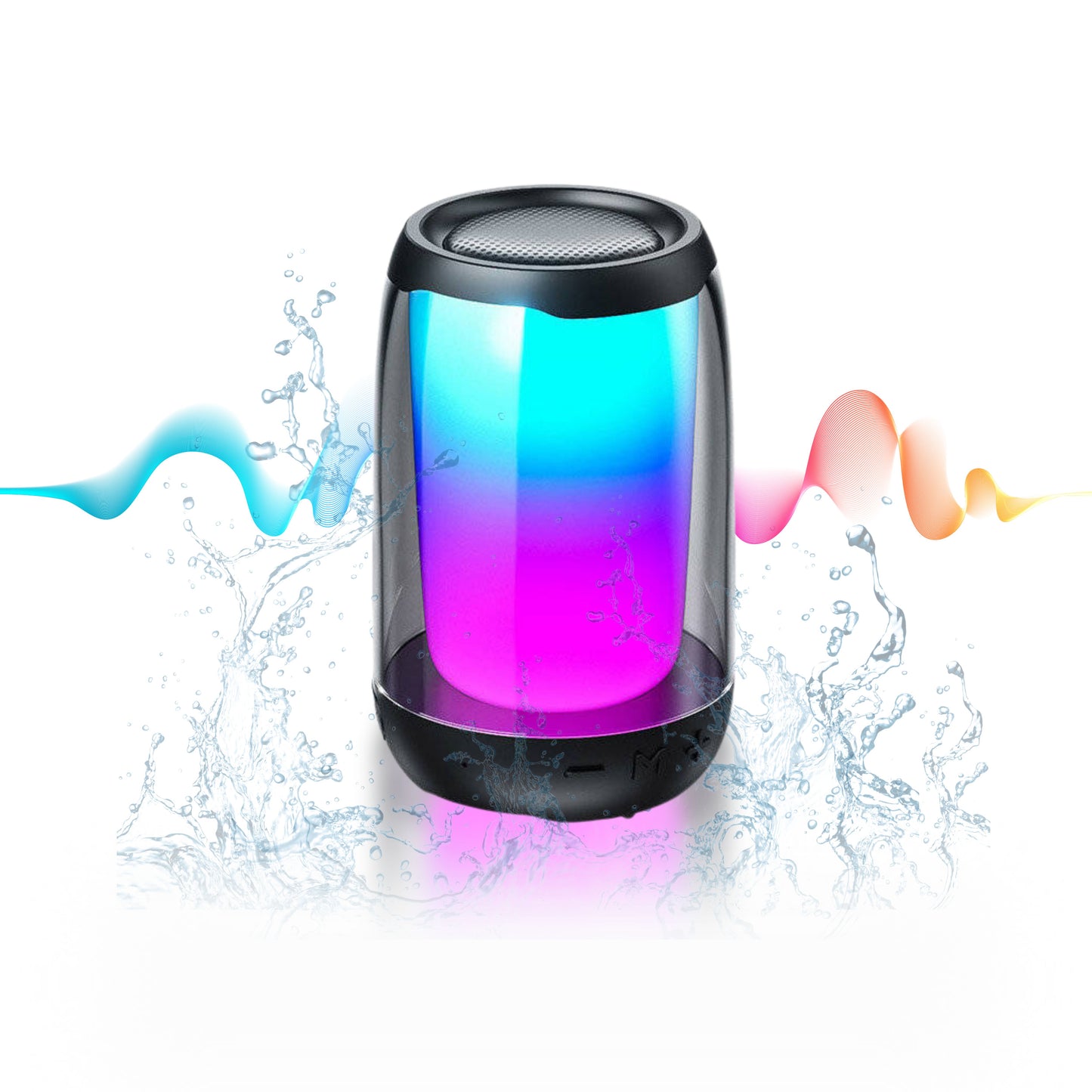 Grupo Gadmi Bocina Portátil Pulse 4 Mini Altavoz Inalámbrico, Bocina Bluetooth, Sonido Envolvente Cuerpo de acrílico Color RGB Resistente al Agua,Ideal Exteriores, Graves Profundos,radioFM