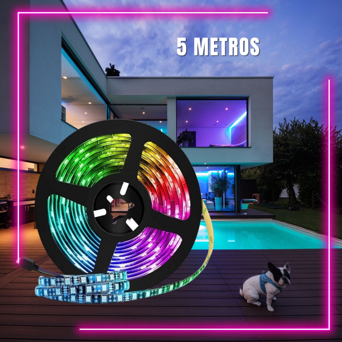 Tira LED 5 Metros Bluetooth con cable de datos USB, Tiras LED para controlar desde el celular, Luces LED Multicolor y Ajustable, Adecuado para Navidad, Año nuevo 5m tira luces led para TV