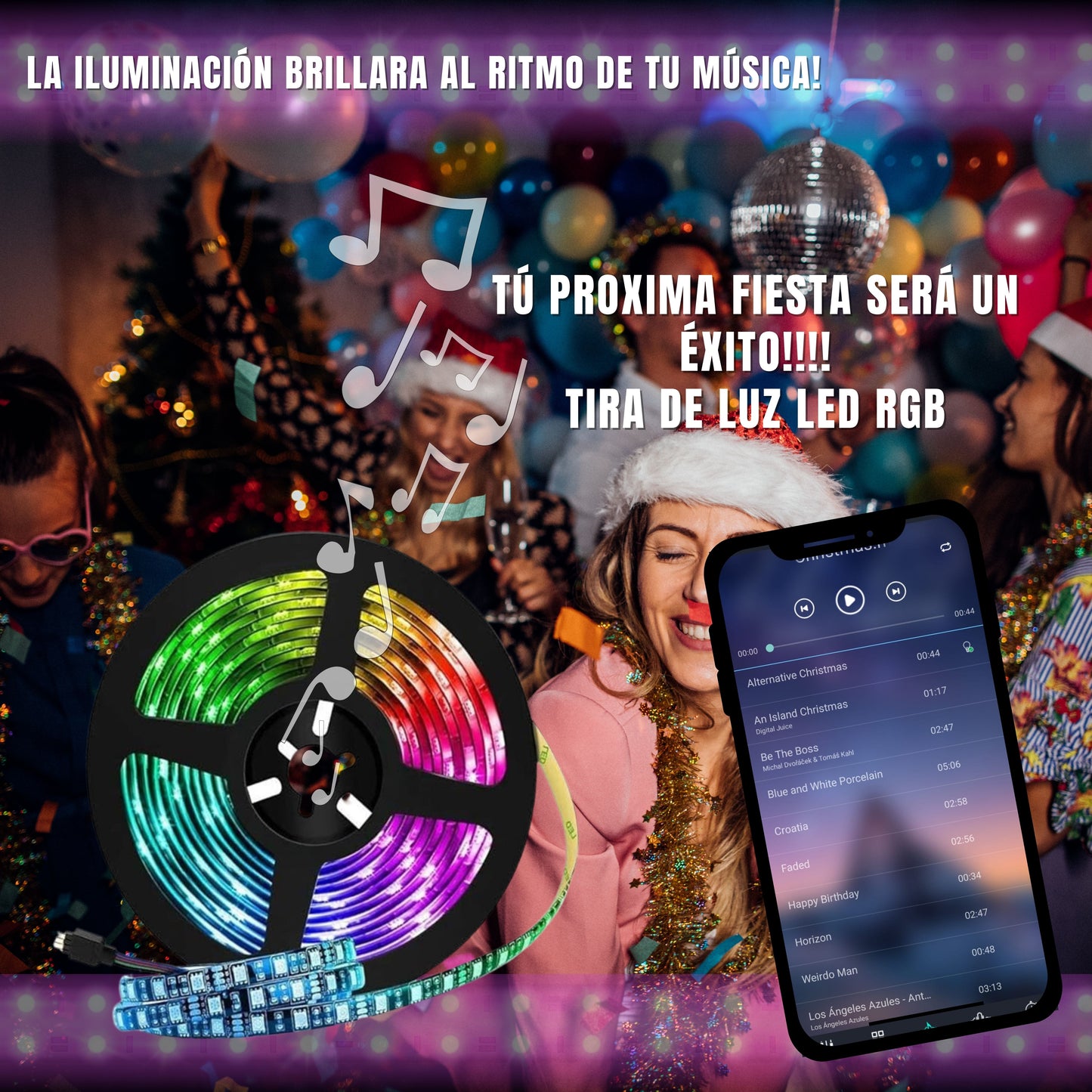 Tira LED 5 Metros Bluetooth con cable de datos USB, Tiras LED para controlar desde el celular, Luces LED Multicolor y Ajustable, Adecuado para Navidad, Año nuevo 5m tira luces led para TV