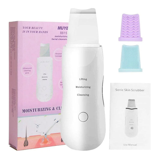 Limpiador Facial Ultrasónico, Peeling Ultrasónico Facial con 4 Modos, Skin Scrubber, Ultrasónico Exfoliación Limpiador Portátil, Depurador Facial de Poros USB Recargable con 2 Fundas de Silicona, para Limpieza Facial y Cuidado Facial